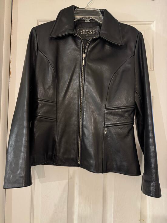 Guess Jackets & Blazers - Vintage GUESS Black Leather Full-Zip Moto Biker Jacket Size M